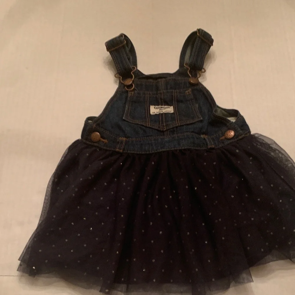 OshKosh B'gosh Denim Dress w/suspenders & netted lined skirt 24 months Girls